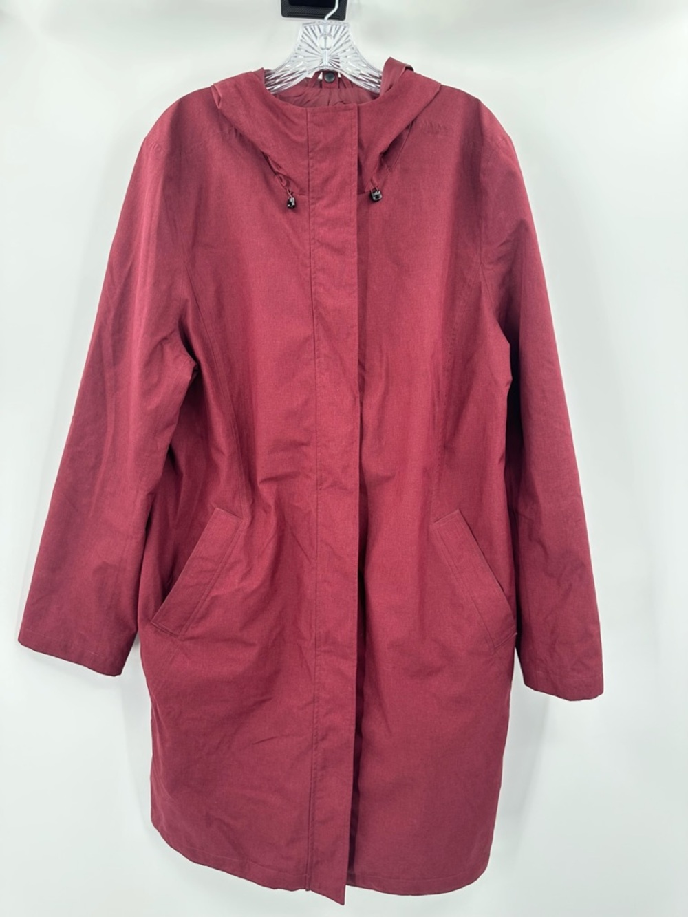 Lands End Women's Squall‎ Burgundy Trench Rain Jacket Coat Size Large Tall
